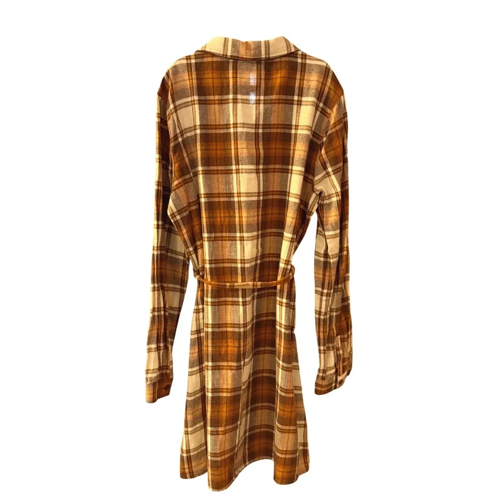 The Childrens Place Plaid Flannel‎ Shirt Dress Girls 14 XL Brown Orange Cotton